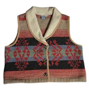 Vintage IVY Shawl Collar Aztec Print Vest XL